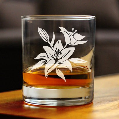 Lily Whiskey Rocks Glass - Floral Themed Decor and Gifts for Flower Lovers - 10.25 Oz Glasses