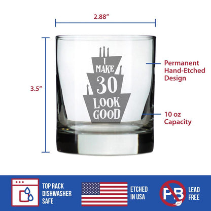 Make 30 Look Good - Funny 30th Birthday Whiskey Rocks Glass Gifts for Men & Women Turning 30 - Whisky Drinking Tumbler