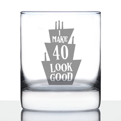 Make 40 Look Good - Funny 40th Birthday Whiskey Rocks Glass Gifts for Men & Women Turning 40 - Whisky Drinking Tumbler