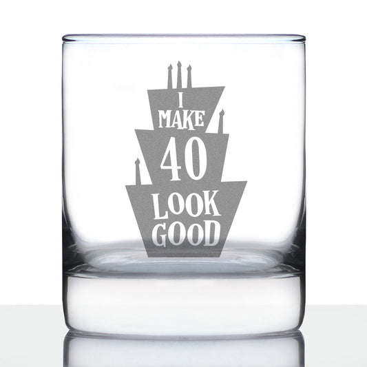 Make 40 Look Good - Funny 40th Birthday Whiskey Rocks Glass Gifts for Men & Women Turning 40 - Whisky Drinking Tumbler