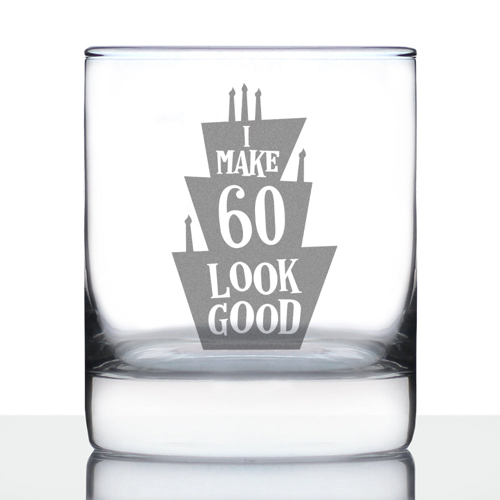 Make 60 Look Good - Funny 60th Birthday Whiskey Rocks Glass Gifts for Men & Women Turning 60 - Whisky Drinking Tumbler