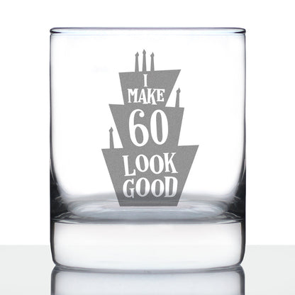Make 60 Look Good - Funny 60th Birthday Whiskey Rocks Glass Gifts for Men & Women Turning 60 - Whisky Drinking Tumbler