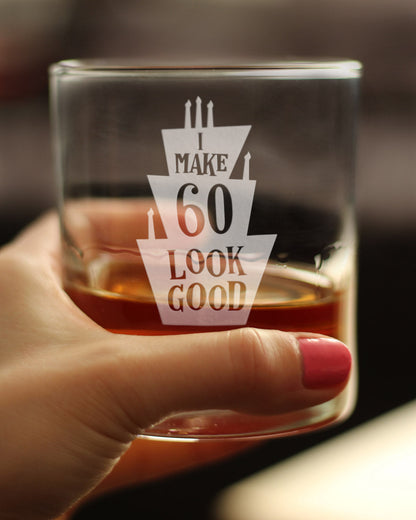 Make 60 Look Good - Funny 60th Birthday Whiskey Rocks Glass Gifts for Men & Women Turning 60 - Whisky Drinking Tumbler