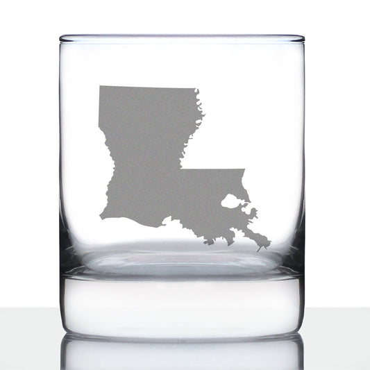 Louisiana State Outline Whiskey Rocks Glass - State Themed Drinking Decor and Gifts for Louisianian Women & Men - 10.25 Oz Whisky Tumbler Glasses