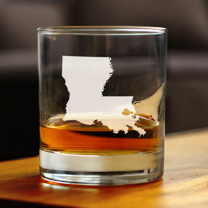 Louisiana State Outline Whiskey Rocks Glass - State Themed Drinking Decor and Gifts for Louisianian Women & Men - 10.25 Oz Whisky Tumbler Glasses