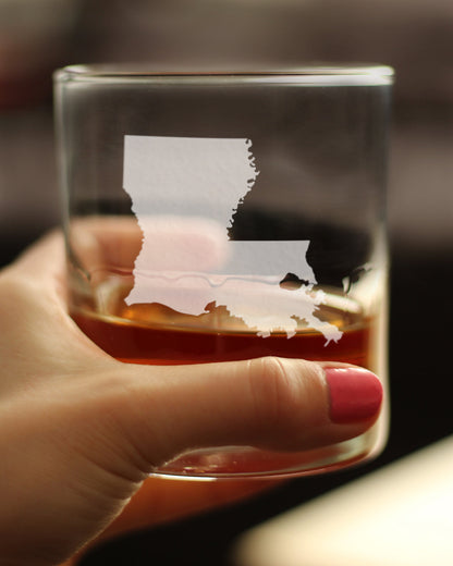 Louisiana State Outline Whiskey Rocks Glass - State Themed Drinking Decor and Gifts for Louisianian Women & Men - 10.25 Oz Whisky Tumbler Glasses