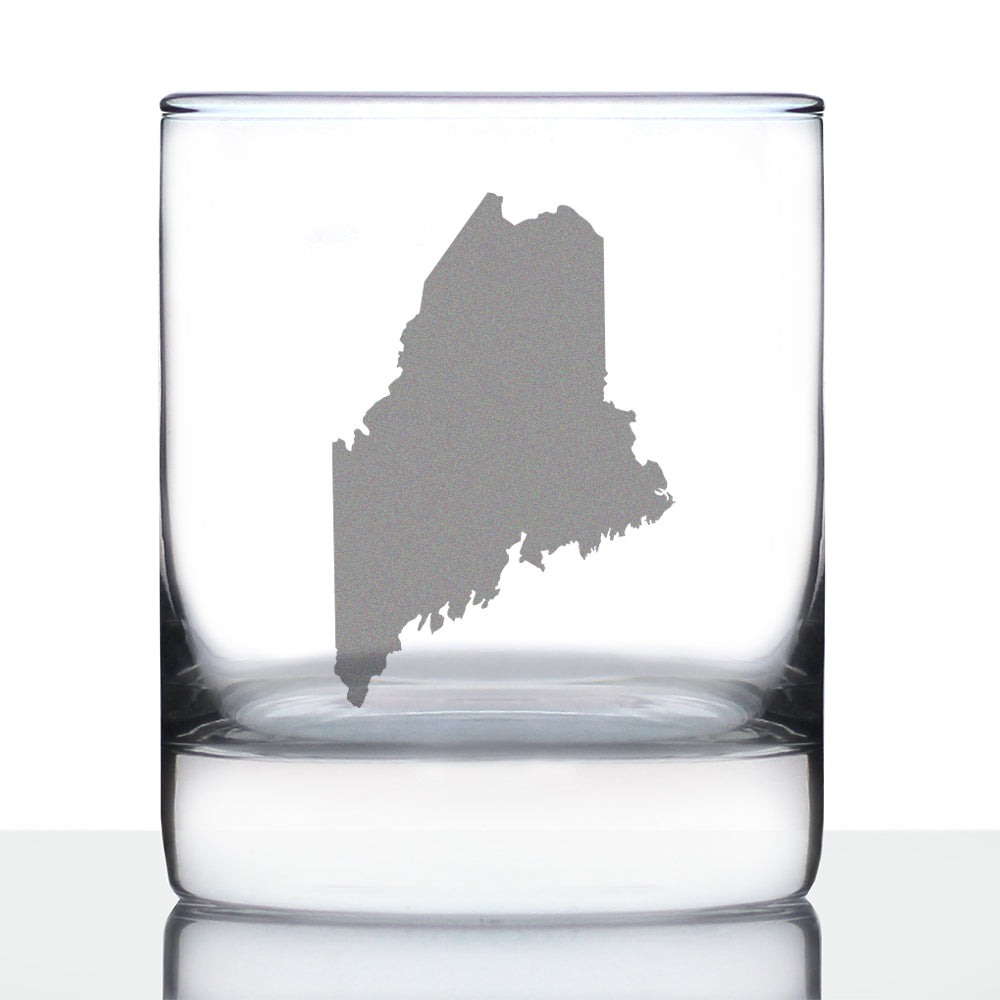 Maine State Outline Whiskey Rocks Glass - State Themed Drinking Decor and Gifts for Mainer Women & Men - 10.25 Oz Whisky Tumbler Glasses