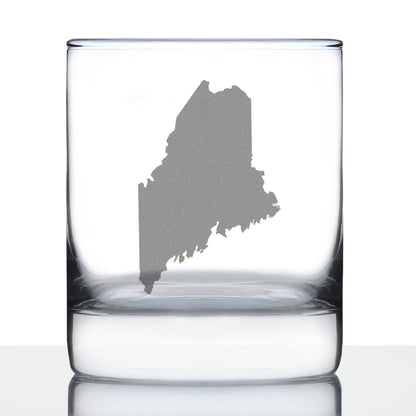 Maine State Outline Whiskey Rocks Glass - State Themed Drinking Decor and Gifts for Mainer Women & Men - 10.25 Oz Whisky Tumbler Glasses