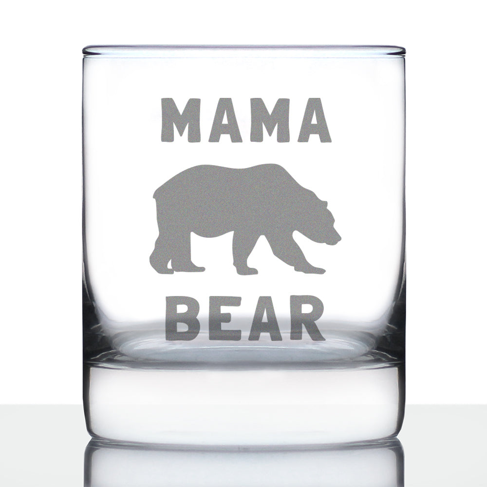 Mama Bear Whiskey Rocks Glass - Cute Funny Mom Gift Ideas for Mother's Day or Birthday - 10.25 Oz Whisky Tumbler Glasses