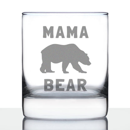 Mama Bear Whiskey Rocks Glass - Cute Funny Mom Gift Ideas for Mother's Day or Birthday - 10.25 Oz Whisky Tumbler Glasses