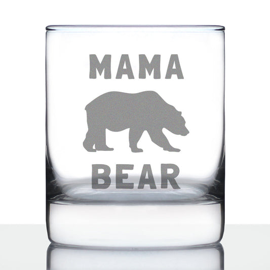 Mama Bear Whiskey Rocks Glass - Cute Funny Mom Gift Ideas for Mother's Day or Birthday - 10.25 Oz Whisky Tumbler Glasses