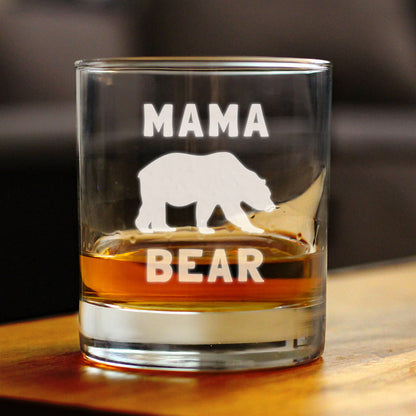 Mama Bear Whiskey Rocks Glass - Cute Funny Mom Gift Ideas for Mother's Day or Birthday - 10.25 Oz Whisky Tumbler Glasses