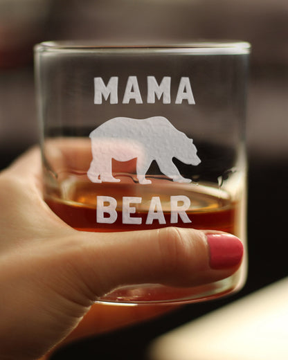 Mama Bear Whiskey Rocks Glass - Cute Funny Mom Gift Ideas for Mother's Day or Birthday - 10.25 Oz Whisky Tumbler Glasses
