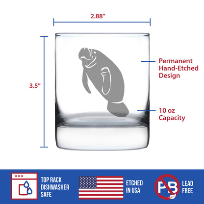 Manatee Whiskey Rocks Glass - Cute Funny Ocean Animals Themed Decor and Gifts for Sea Creature Lovers - 10.25 Oz