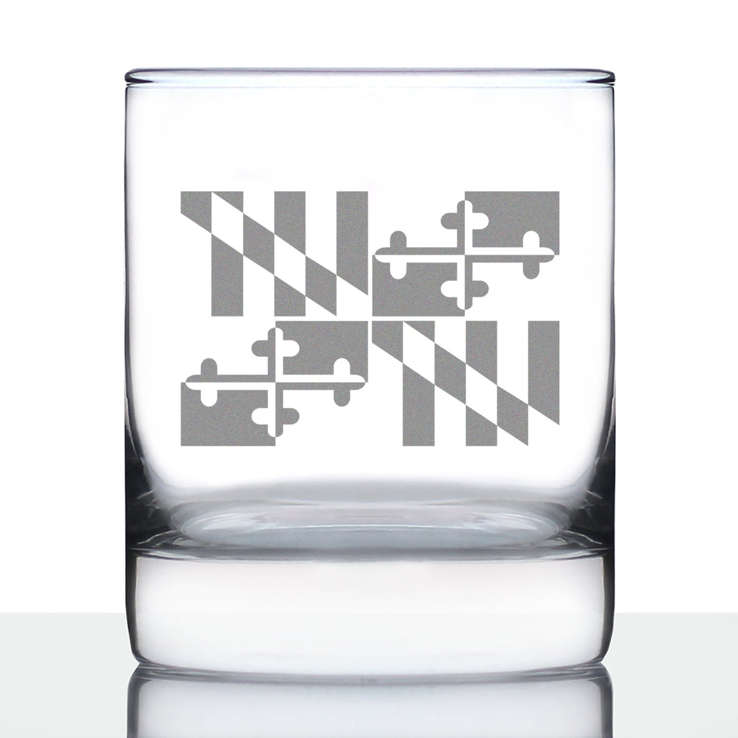 Maryland Flag Whiskey Rocks Glass - State Themed Drinking Decor and Gifts for Marylander Women & Men - 10.25 Oz Whisky Tumbler Glasses