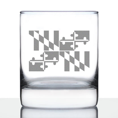 Maryland Flag Whiskey Rocks Glass - State Themed Drinking Decor and Gifts for Marylander Women & Men - 10.25 Oz Whisky Tumbler Glasses