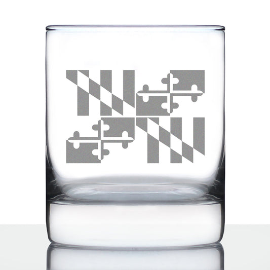 Maryland Flag Whiskey Rocks Glass - State Themed Drinking Decor and Gifts for Marylander Women & Men - 10.25 Oz Whisky Tumbler Glasses