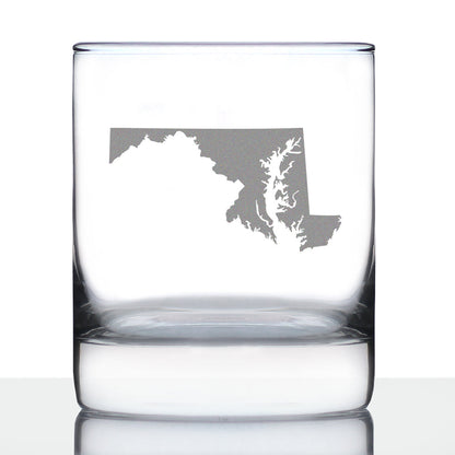 Maryland State Outline Whiskey Rocks Glass - State Themed Drinking Decor and Gifts for Marylander Women & Men - 10.25 Oz Whisky Tumbler Glasses