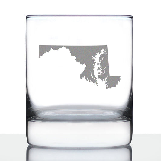 Maryland State Outline Whiskey Rocks Glass - State Themed Drinking Decor and Gifts for Marylander Women & Men - 10.25 Oz Whisky Tumbler Glasses