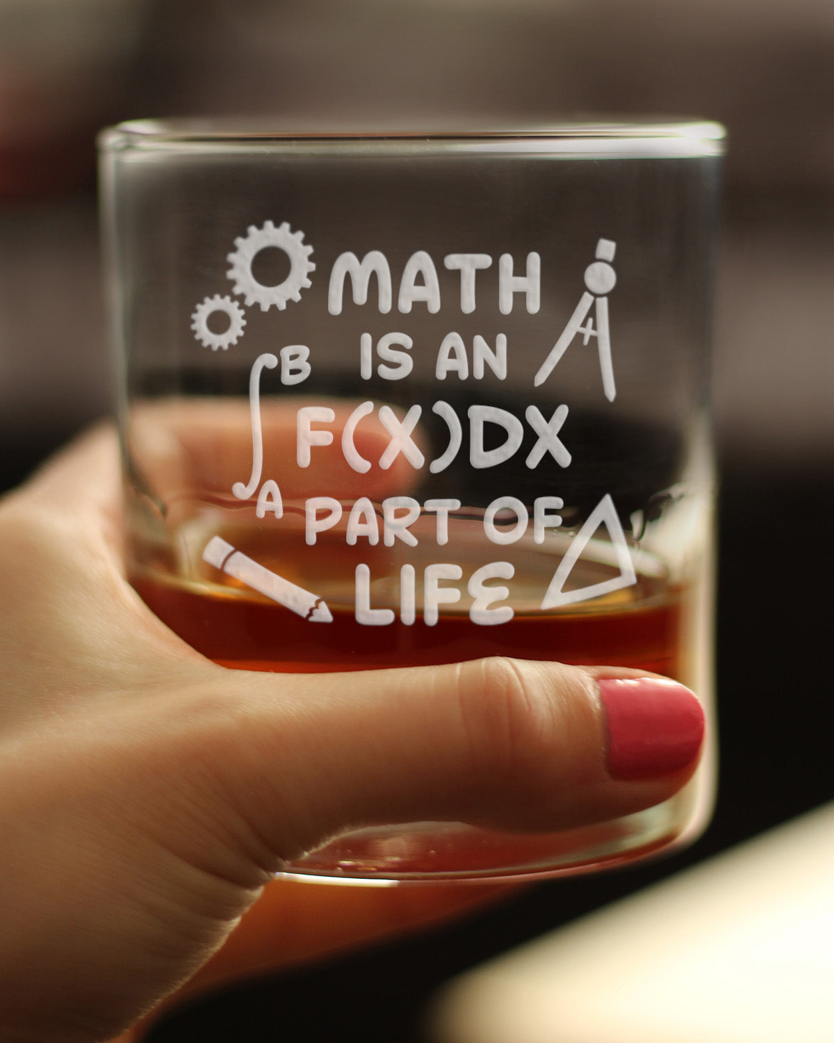 Math is an Integral Part of Life – Whiskey Rocks Glass - Funny Math Nerd or Teacher Gifts for Women & Men - 10.25 Oz