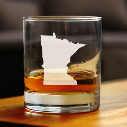 Minnesota State Outline Whiskey Rocks Glass - State Themed Drinking Decor and Gifts for Minnesotan Women & Men - 10.25 Oz Whisky Tumbler Glasses