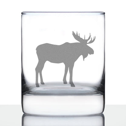 Moose Whiskey Rocks Glass - Cabin Themed Gifts or Rustic Decor for Men and Women - Fun Whisky Drinking Tumbler - 10 oz