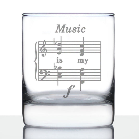 Music Is My Forte - Whiskey Rocks Glass - Funny Musician Gifts and Musical Accessories - 10.25 Oz Glasses
