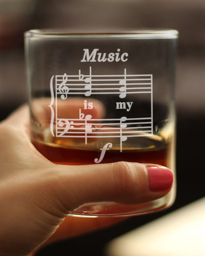 Music Is My Forte - Whiskey Rocks Glass - Funny Musician Gifts and Musical Accessories - 10.25 Oz Glasses