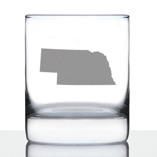 Nebraska State Outline Whiskey Rocks Glass - State Themed Drinking Decor and Gifts for Nebraskan Women & Men - 10.25 Oz Whisky Tumbler Glasses