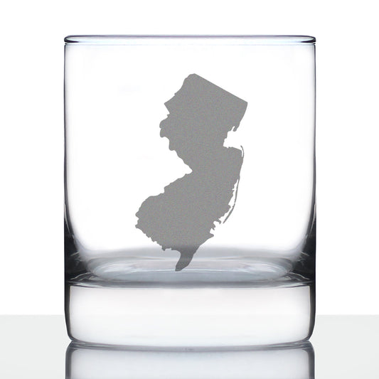 New Jersey State Outline Whiskey Rocks Glass - State Themed Drinking Decor and Gifts for New Jerseyan Women & Men - 10.25 Oz Whisky Tumbler Glasses