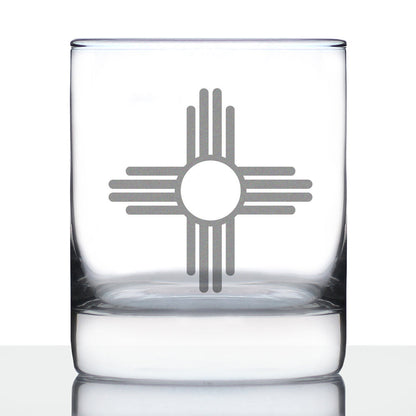 New Mexico Flag Whiskey Rocks Glass - State Themed Drinking Decor and Gifts for New Mexican Women & Men - 10.25 Oz Whiskey Tumbler Glasses