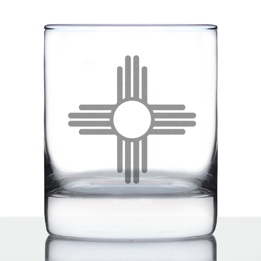 New Mexico Flag Whiskey Rocks Glass - State Themed Drinking Decor and Gifts for New Mexican Women & Men - 10.25 Oz Whiskey Tumbler Glasses