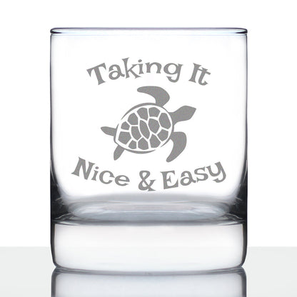 Taking It Nice & Easy Sea Turtle Whiskey Rocks Glass - Unique Funny Etched Turtles Gift - 10.25 Oz