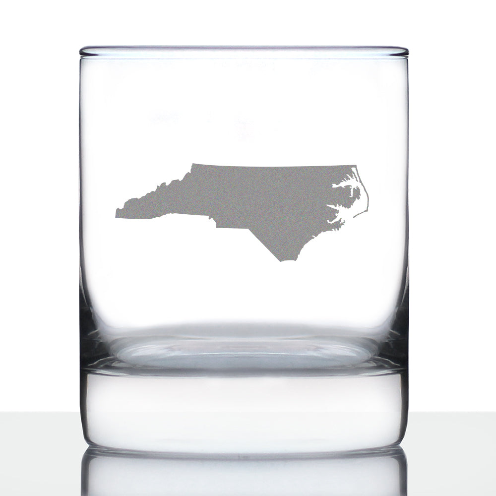 North Carolina State Outline Whiskey Rocks Glass - State Themed Drinking Decor and Gifts for North Carolinian Women & Men - 10.25 Oz Whisky Tumbler Glasses