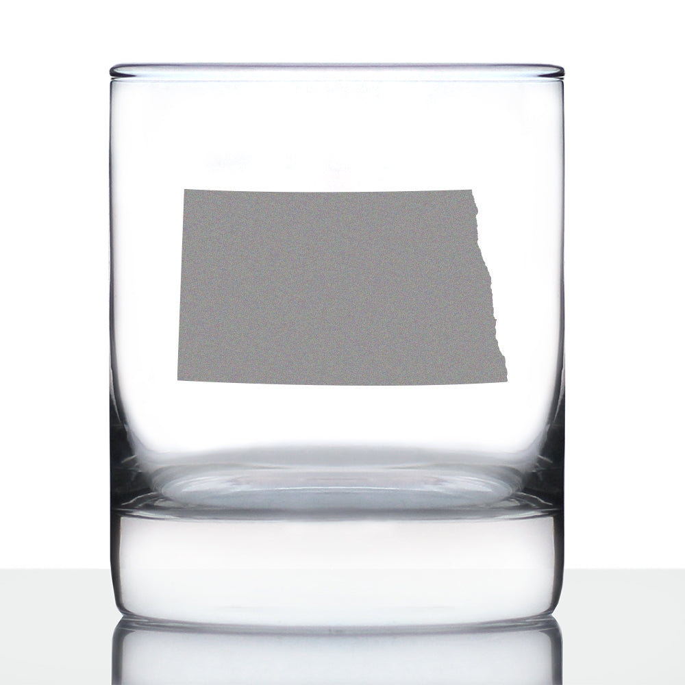 North Dakota State Outline Whiskey Rocks Glass - State Themed Drinking Decor and Gifts for North Dakotan Women & Men - 10.25 Oz Whisky Tumbler Glasses
