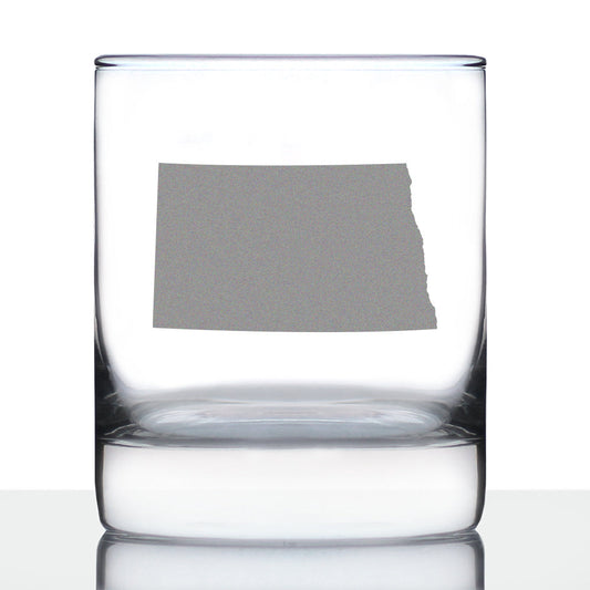 North Dakota State Outline Whiskey Rocks Glass - State Themed Drinking Decor and Gifts for North Dakotan Women & Men - 10.25 Oz Whisky Tumbler Glasses