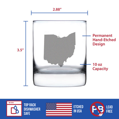 Ohio State Outline Whiskey Rocks Glass - State Themed Drinking Decor and Gifts for Ohioan Women & Men - 10.25 Oz Whisky Tumbler Glasses