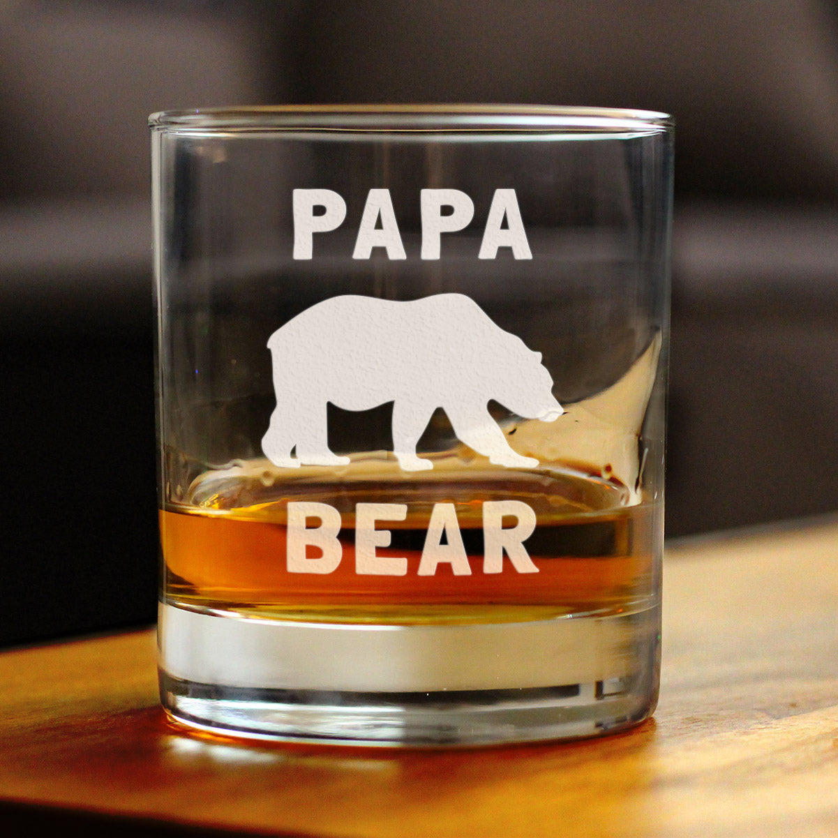 Papa Bear Whiskey Rocks Glass - Cute Funny Dad Gift Ideas for Father's Day or Birthday - 10.25 Oz Glasses