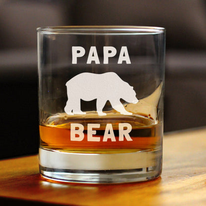 Papa Bear Whiskey Rocks Glass - Cute Funny Dad Gift Ideas for Father's Day or Birthday - 10.25 Oz Glasses
