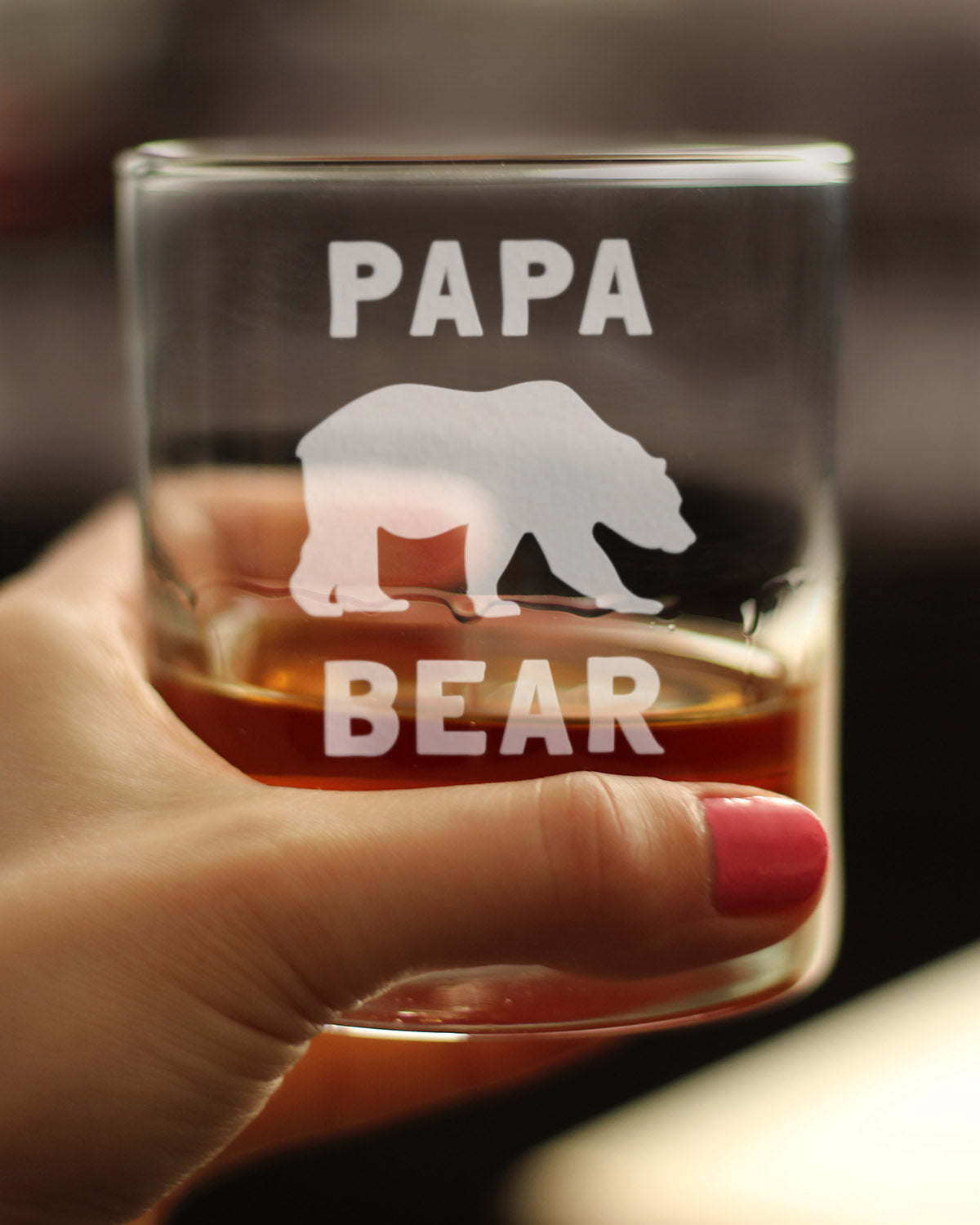 Papa Bear Whiskey Rocks Glass - Cute Funny Dad Gift Ideas for Father's Day or Birthday - 10.25 Oz Glasses