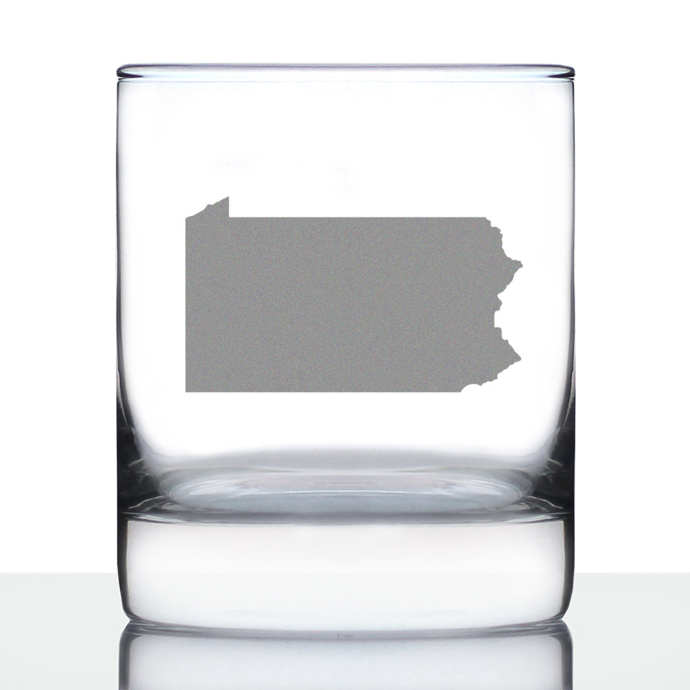 Pennsylvania State Outline Whiskey Rocks Glass - State Themed Drinking Decor and Gifts for Pennsylvanian Women & Men - 10.25 Oz Whisky Tumbler Glasses