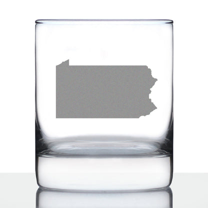 Pennsylvania State Outline Whiskey Rocks Glass - State Themed Drinking Decor and Gifts for Pennsylvanian Women & Men - 10.25 Oz Whisky Tumbler Glasses