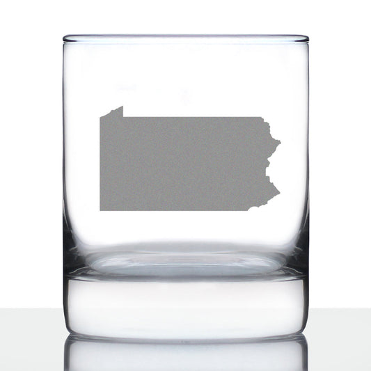 Pennsylvania State Outline Whiskey Rocks Glass - State Themed Drinking Decor and Gifts for Pennsylvanian Women & Men - 10.25 Oz Whisky Tumbler Glasses