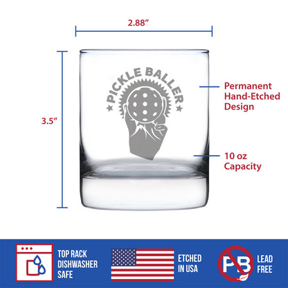 Pickleballer - Whiskey Rocks Glass - Funny Pickleball Themed Decor and Gifts - 10.25 Oz Glasses