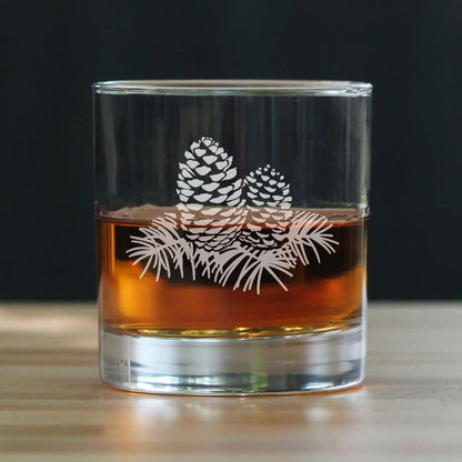 Pine Cone Rocks Glass - Rustic Themed Pinecones Decor and Cabin Gifts for Women and Men - 10.25 Oz Glasses