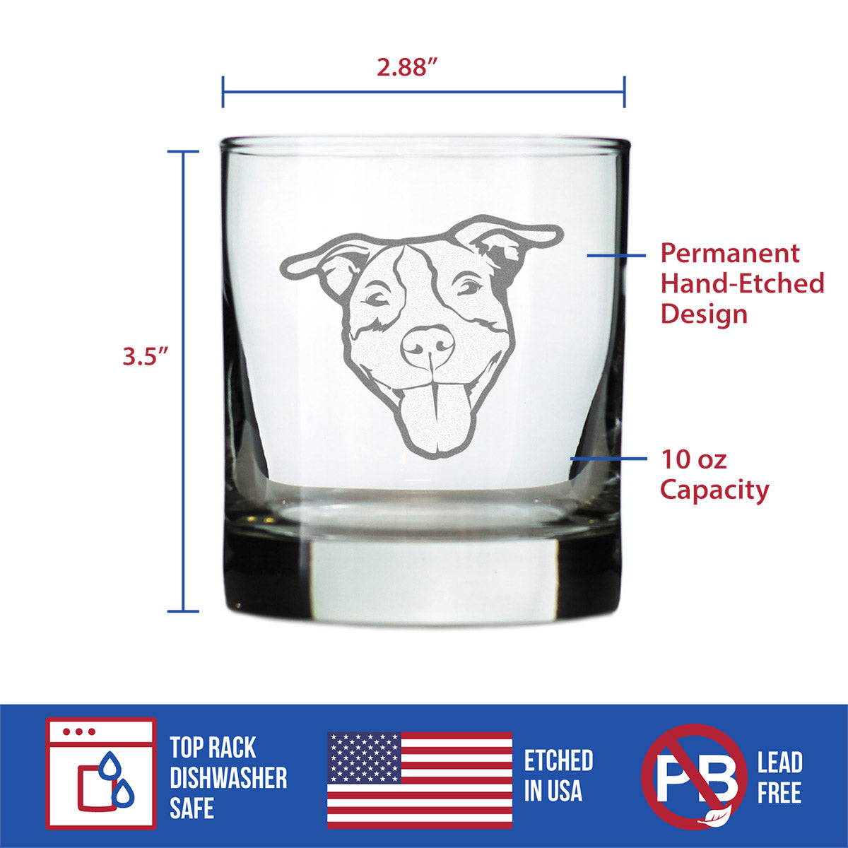 Happy Pitbull - Whiskey Rocks Glass - Unique Pitbull Dog Themed Gifts or Party Decor for Women and Men - 10.25 Oz