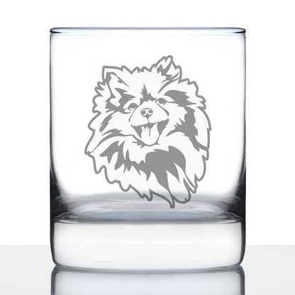 Pomeranian Face Whiskey Rocks Glass - Unique Dog Themed Decor and Gifts for Moms & Dads of Pomeranians - 10.25 Oz