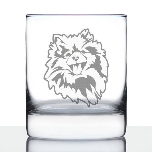 Pomeranian Face Whiskey Rocks Glass - Unique Dog Themed Decor and Gifts for Moms & Dads of Pomeranians - 10.25 Oz