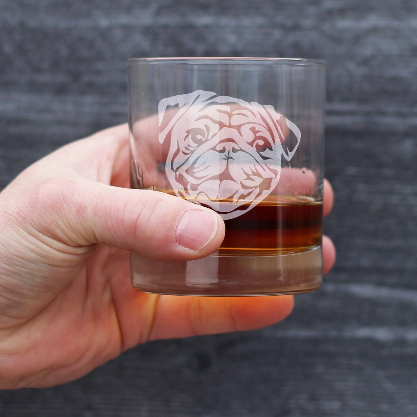 Happy Pug Whiskey Rocks Glass - Fun Dog Themed Decor and Gifts for Moms & Dads of Pugs - 10.25 Oz Glasses