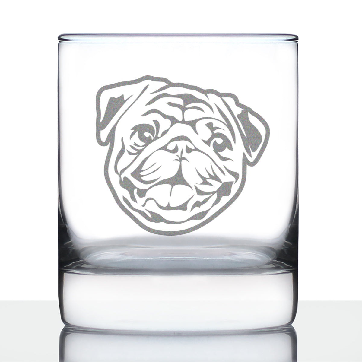 Happy Pug Whiskey Rocks Glass - Fun Dog Themed Decor and Gifts for Moms & Dads of Pugs - 10.25 Oz Glasses